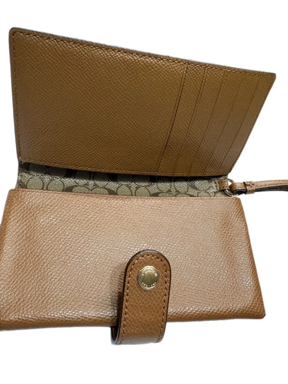 COACH Saddle Crossgrain Leather Phone Clutch Wristlet F53977 - Picture 4 of 6